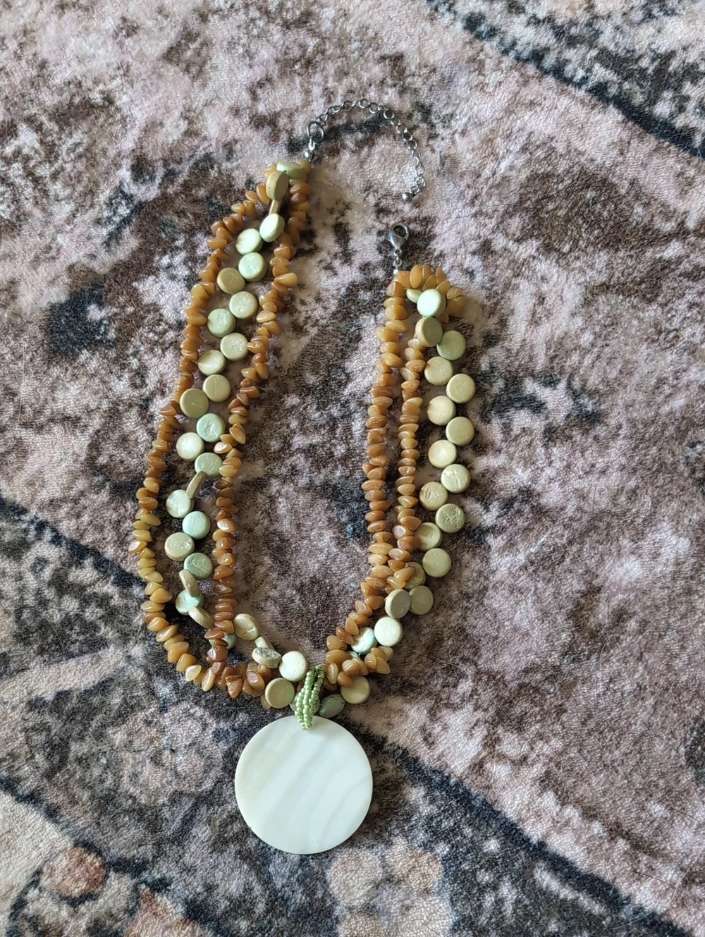 Beaded Brown and Cream Multi-Strand Pendant Necklace